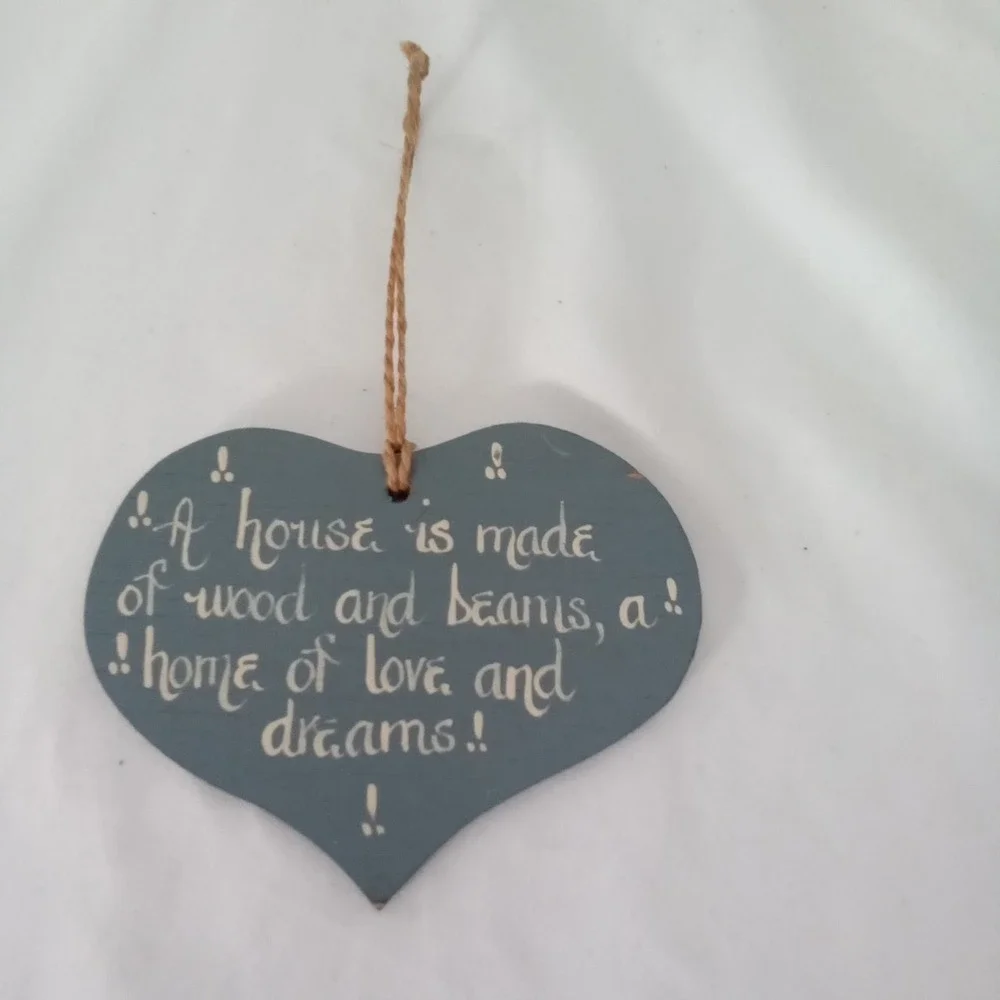 Rustic Blue Wooden Heart Wall Hanging Sign Home Love and Dreams Quote 4 inch